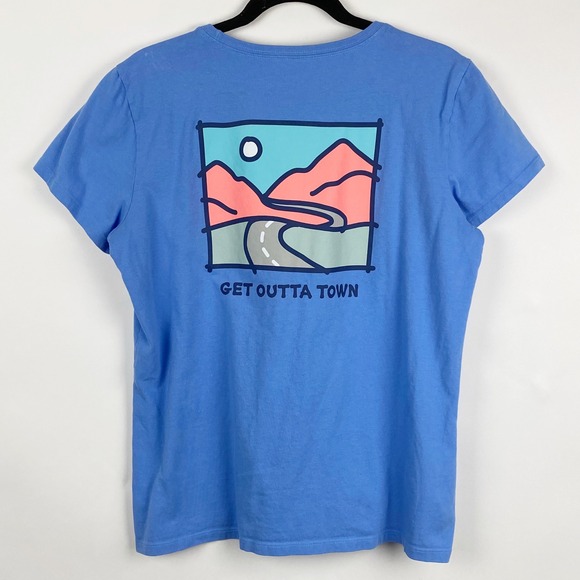 Life is Good Womens Crusher T Shirt Blue Get Outta Town Graphic Tee Size L - Picture 2 of 9